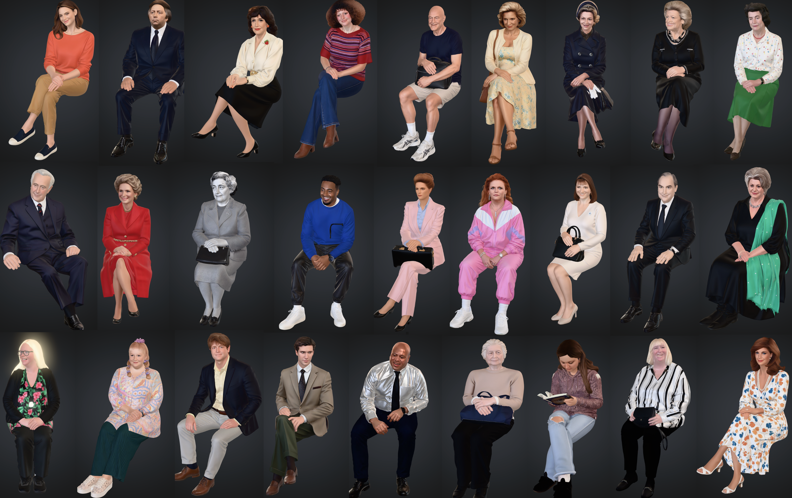 50 Seated people printed