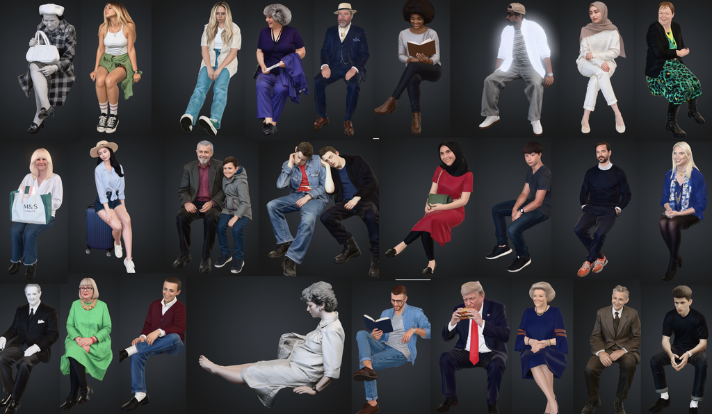 50 Seated people printed